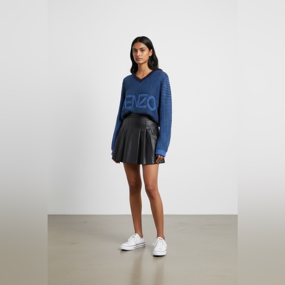 Kenzo Paris Blue Striped Logo Knit Sweater – Size S
